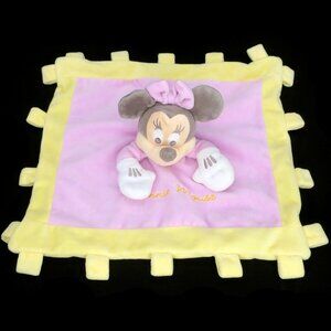 Disney Parks Minnie Mouse Lovey Security Blanket Pink Yellow Plush Soft Tags